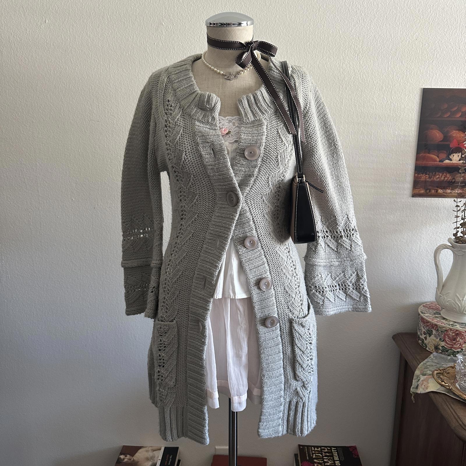 Gray Knit Big Button Babydoll Cardigan
